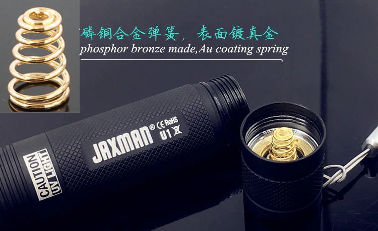 JAXMAN U1c 365nm UV LED Flashlight with ZWB2 Filter