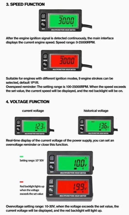 Multifunkční měřič otáček a hodin RL-HM028A