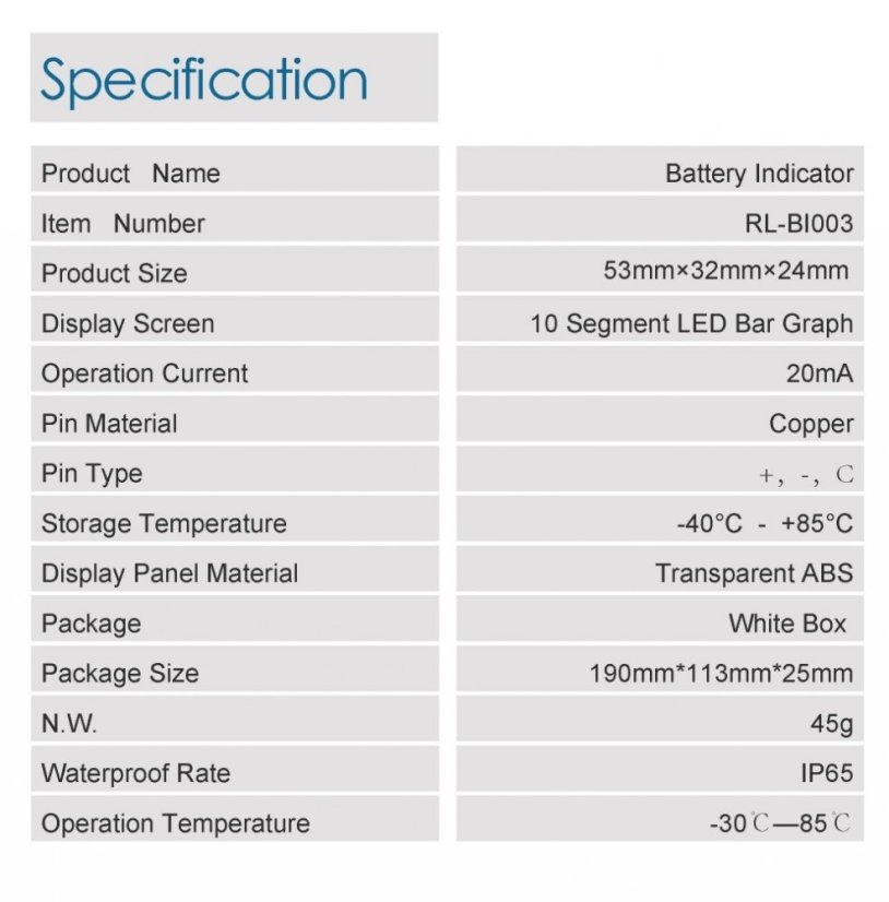 Digital Battery Status Indicator RL-BI003