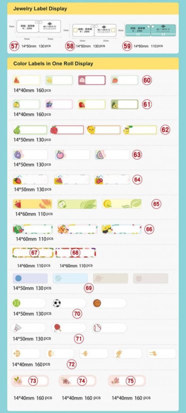 Nalepovací štítky NIIMBOT D11/D110 - Termotransferové - Nalepovací štítky: D11/D110 nalepovací štítky (57) R14*50-130 WHITE-B na šperky