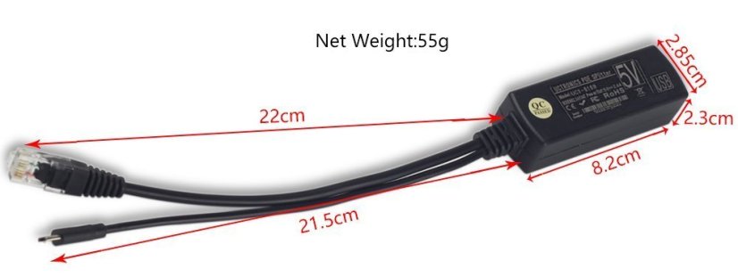 Splitter PoE 48V s jack konektorem 5.5x2.1mm - Výstupní napětí: 12V