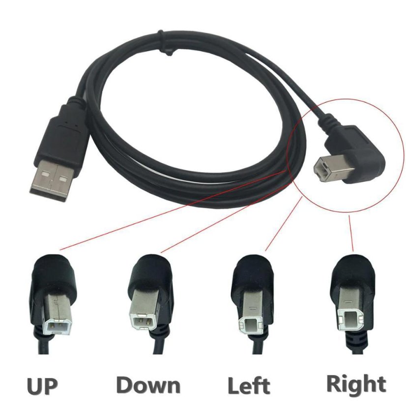 USB 2.0 A-B Cable, 0.5m with Angled USB-B Connector