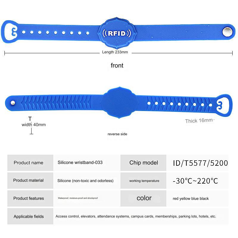 ID033 T5577 125kHz RFID Silikonový Náramek pro Polohování a Přístup - Barva: Modrá