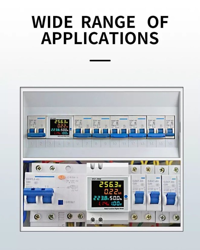 D52-2066 Multifunkční měřič s LCD displejem na DIN lištu AC