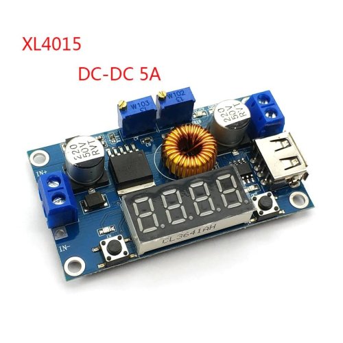 Step-down DC-DC měnič 5A s XL4015 Chip, LED Voltmetr a USB Port