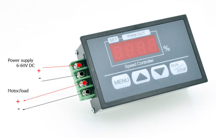 QA-26B 6-60V DC PWM LCD Regulátor Otáček pro Stejnosměrné Motory