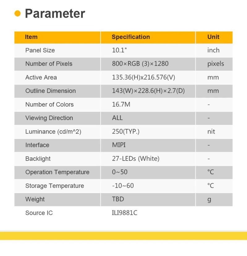 10.1" dotykový displej pro Orange Pi4 /PI4 Lts/PI4B