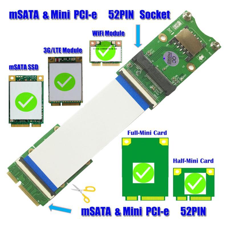 Mini PCI-E X mSATA Flexibilní Propojovací Kabel se SIM 8 Pin Slotem