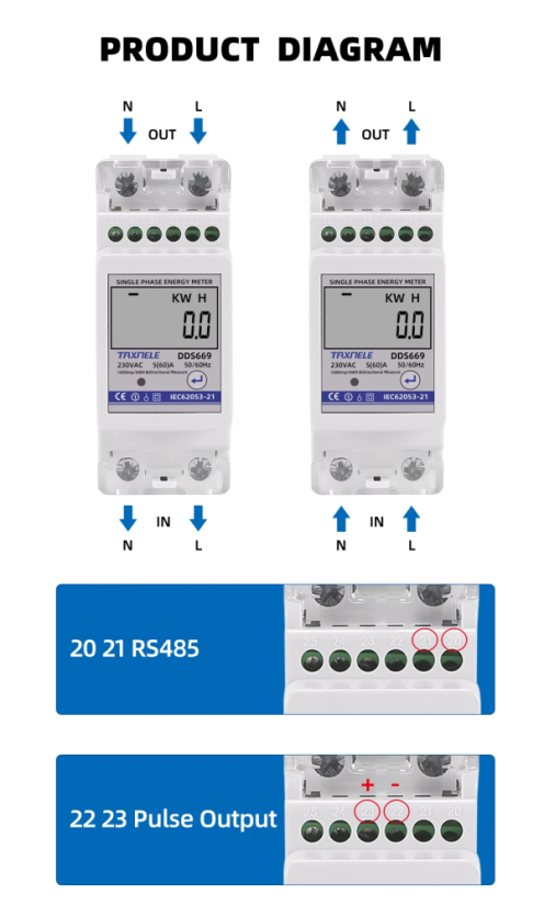 DDS669 Single-phase Energy Meter SDM230-Modbus for DIN Rail