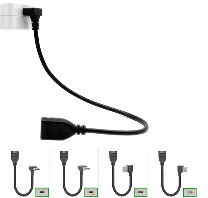 USB 2.0 prodlužovací kabel, samec-samice, zahnutý, 0.5m