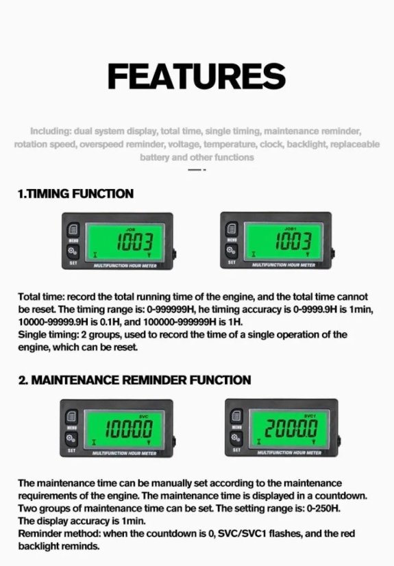 Multifunkční měřič otáček a hodin RL-HM028A