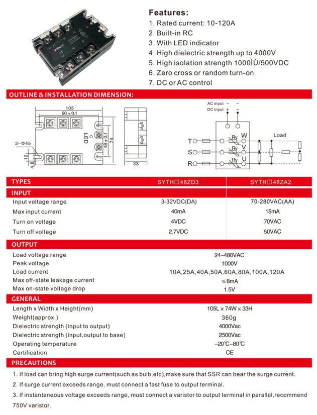SYTH SSR 24-480V Třífázové Průmyslové Relé