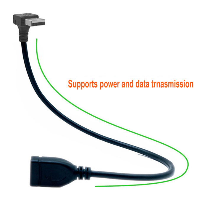 USB 2.0 prodlužovací kabel, samec-samice, zahnutý, 0.5m