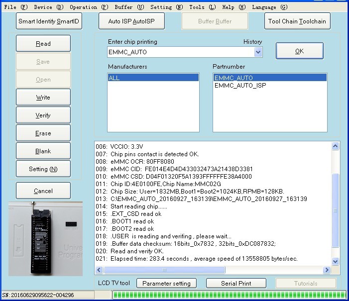 RT809H EMMC-NAND FLASH Univerzální Programátor se 12 Adaptéry