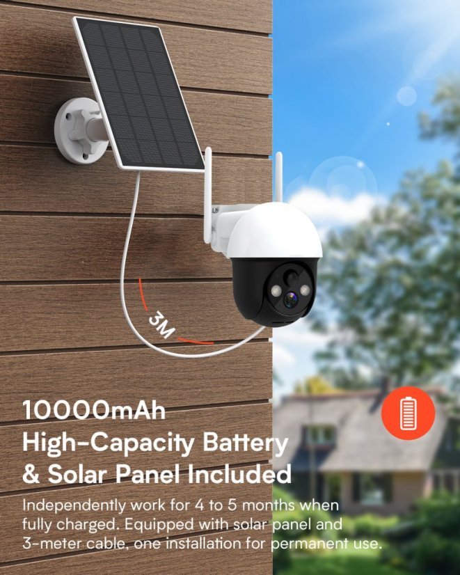 Q01 3MP Wi-Fi Bezpečnostní Kamera s Dobíjecí Baterií a 3W Solárním Panelem