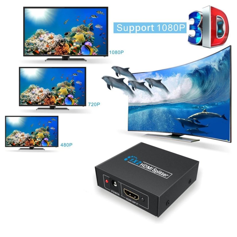 HDMI Splitter 1x2 Ports, Metal, Without Power Adapter