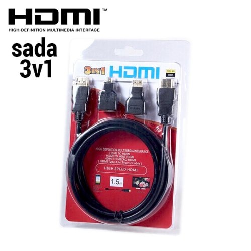 Sada 3v1 HDMI Kabel 19pin s Micro a Mini Adaptéry