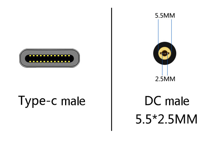 USB-C PD na DC5525 12A, 3A nabíjecí kabel 0,4m - černý