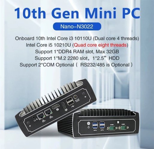 N3022 Průmyslové Mini PC Barebone Fanless