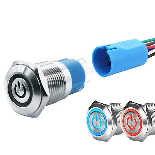 LED tlačítkový spínač 12-24V, 3A, 19mm, IP66