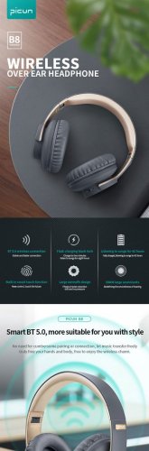 B8 skládací Bluetooth sluchátka s mikrofonem - Stereo, bezdrátová, perfektní zvuk - Barva: Černá