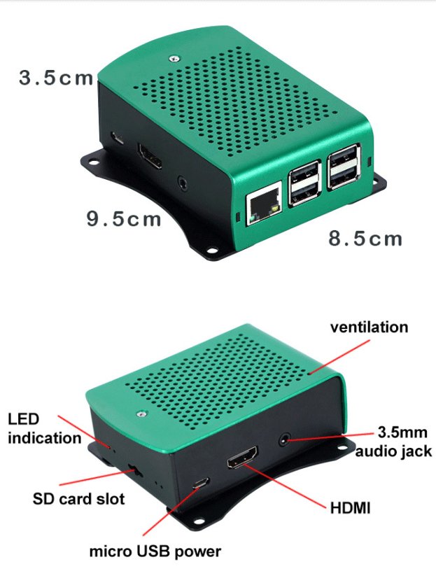 Hliníková krabička RPI-B05 pro Raspberry Pi 3 Model 3B/2B/B+