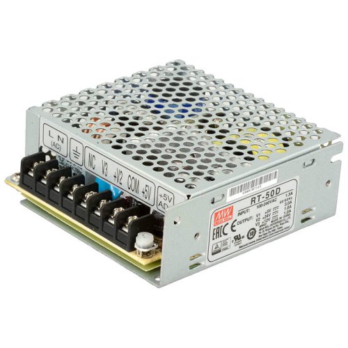 MEAN WELL RT-50D, 51W AC/DC vestavný zdroj pro LED 5V/12V/24V