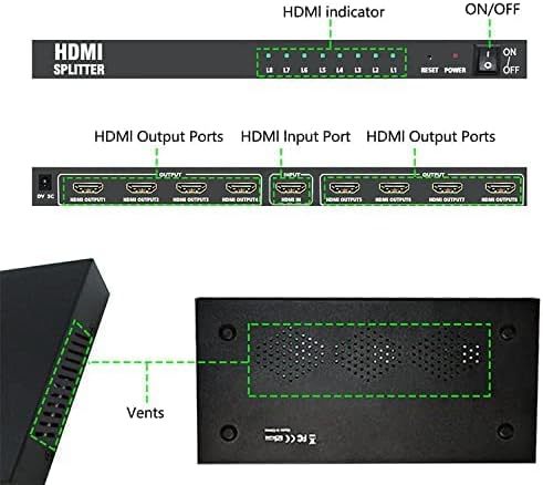 HDMI rozbočovač 1-8 portů, kovový, bez napájecího adaptéru