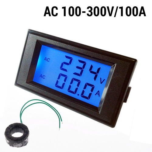 D69-2042 AC 100-300V/100A 2v1 LCD digitální ampérmetr/voltmetr panelový - Barva: Černá