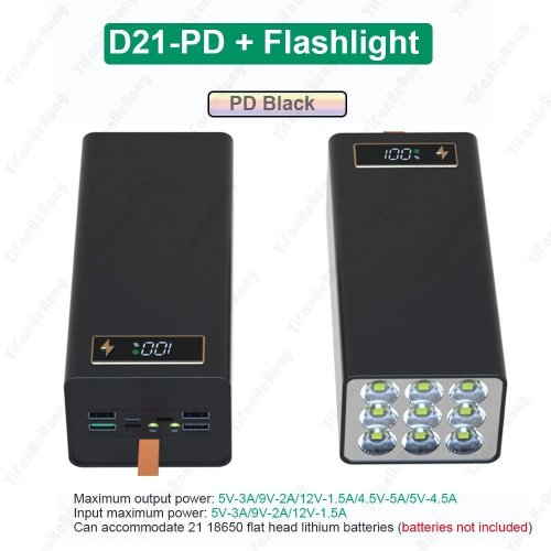 D21-PD Powerbank pro 21x 18650 baterií s 9 LED