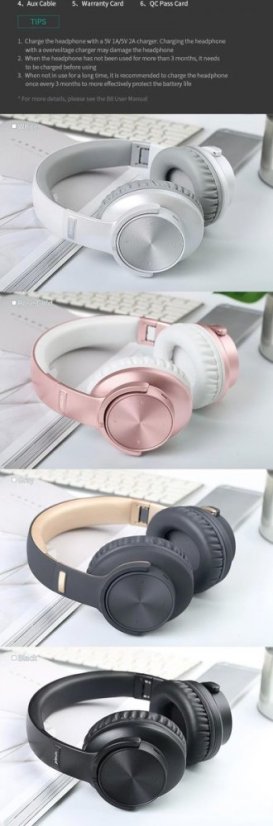 B8 skládací Bluetooth sluchátka s mikrofonem - Stereo, bezdrátová, perfektní zvuk - Barva: Růžová