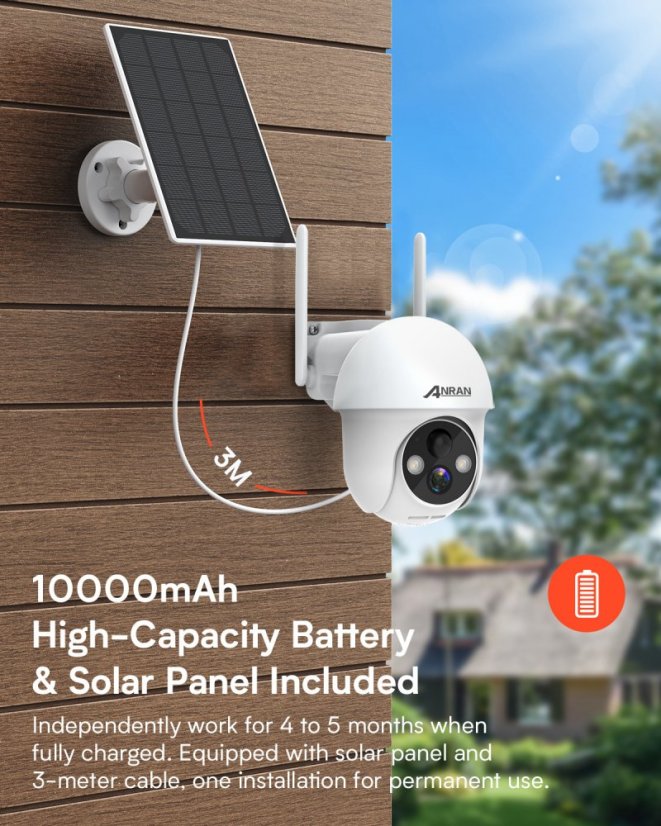 Q01 3MP Wi-Fi Bezpečnostní Kamera s Dobíjecí Baterií a 3W Solárním Panelem