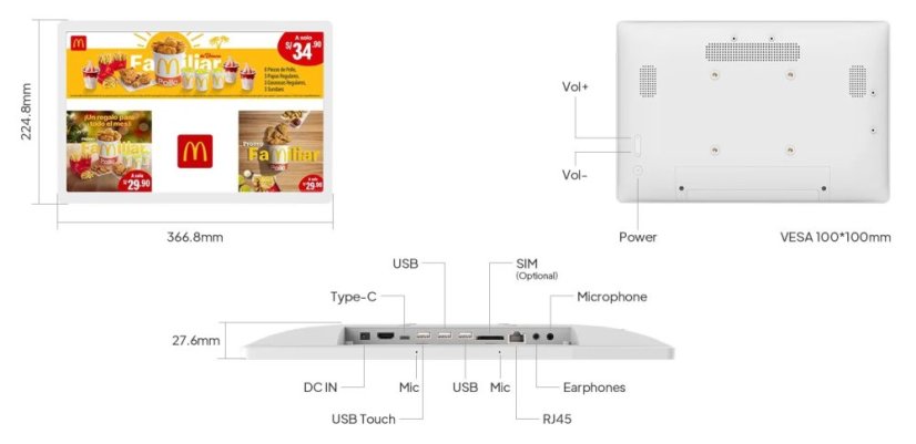 NW1695T 16" Industrial Tablet with RK3588, 4/32GB - Android 12, PoE