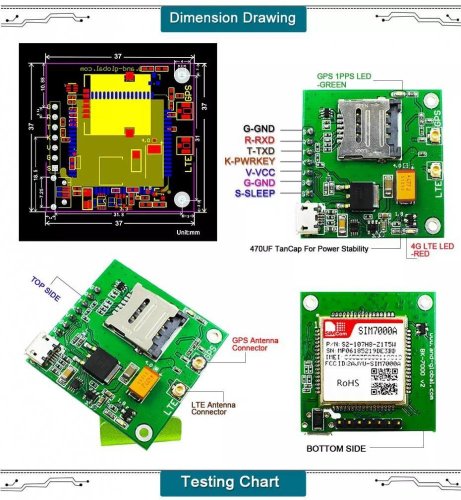 BK-7000 NB modul se SIM7000G - sada s anténami
