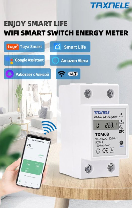 TXM08 Tuya 60A Smart Energy Meter with Timer for DIN Rail