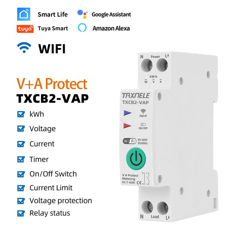 63A 1P+N WIFI Smart Switch a Elektroměr KWh