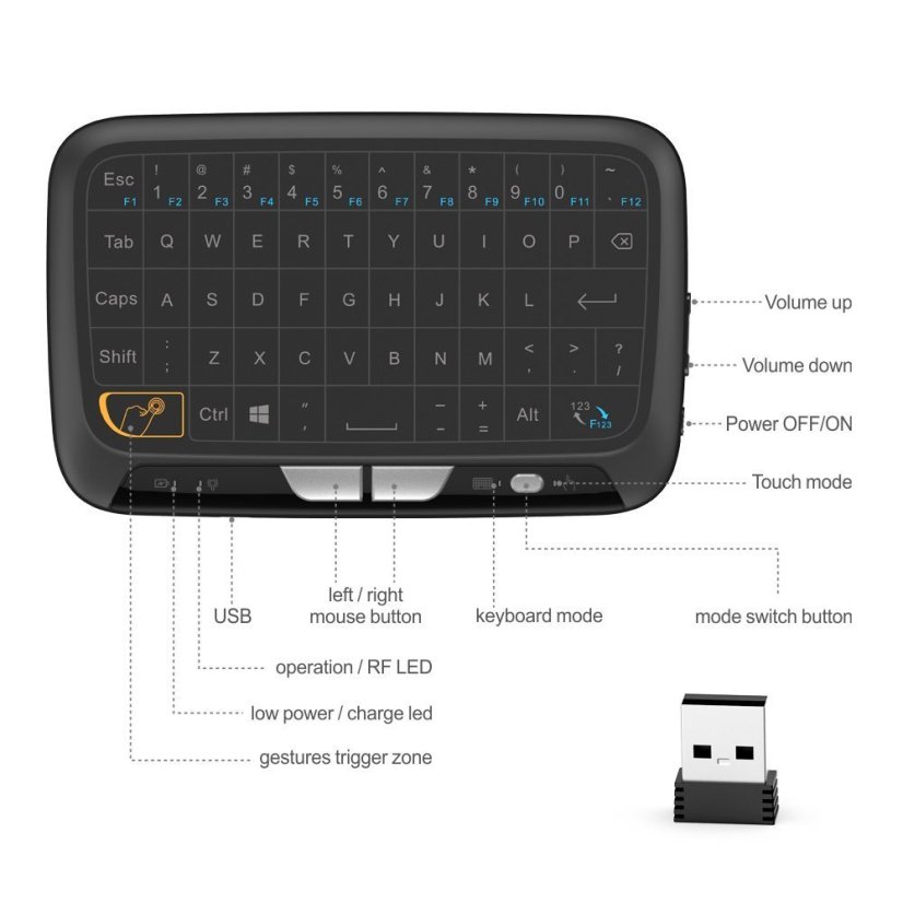 H18 Mini Touchpad Keyboard - Wireless QWERTY Keyboard with Touchpad