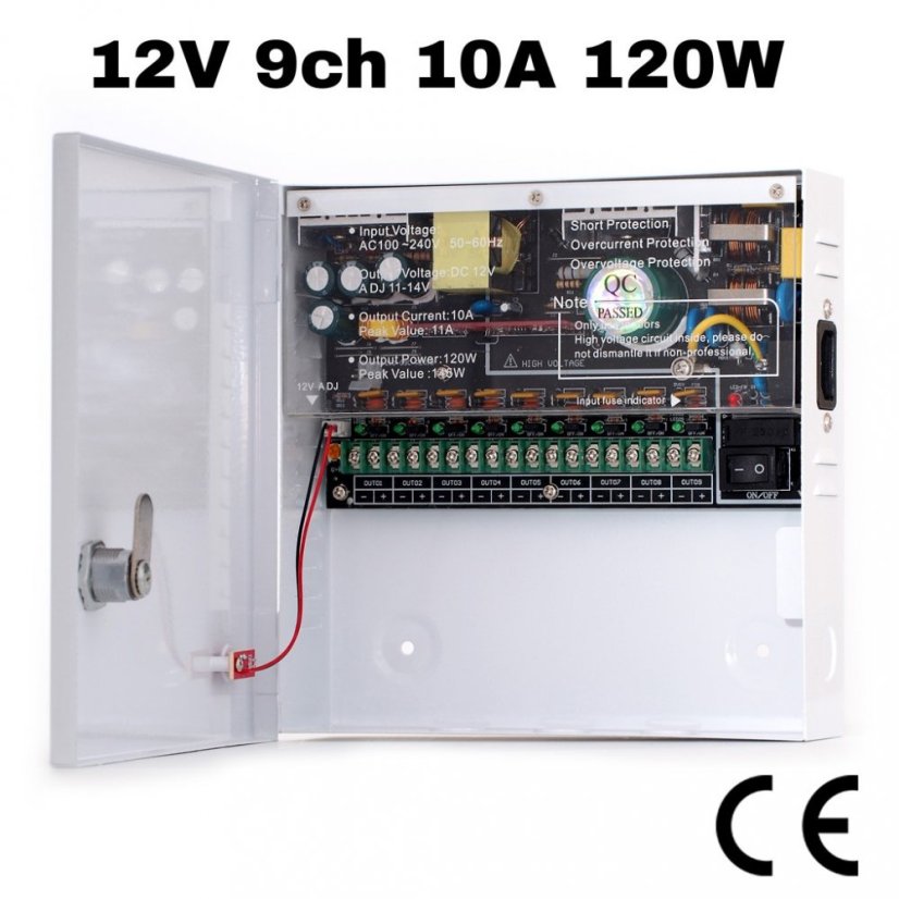 RGB-1210-09C Impulsní napájecí zdroj, 12V DC, 9 portů, 10A