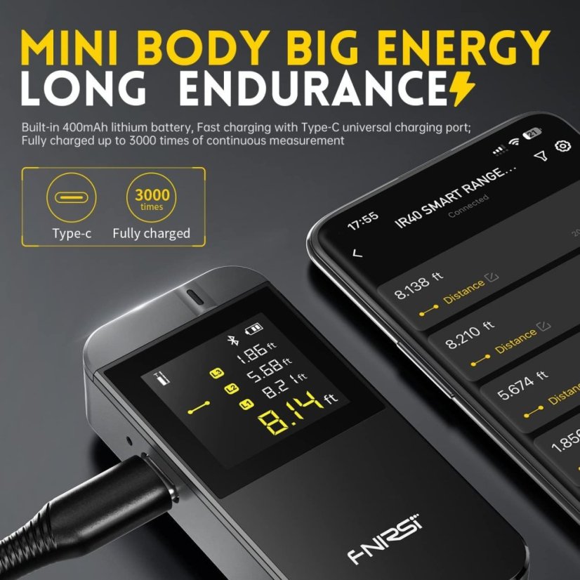 FNIRSI IR40 - Laser Distance Meter with Bluetooth and USB-C