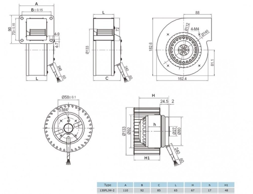 Radiální ventilátor 60W 220V 2600RPM