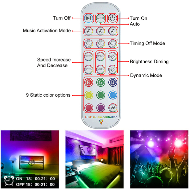 RGB LED Pás 5m Sada s Adaptérem a Ovladačem
