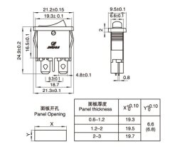 KCD1-110 Kolébkový spínač - zap/vyp, 250V/AC, 6A, červená