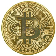 Zlatá bitcoinová mince 40 mm
