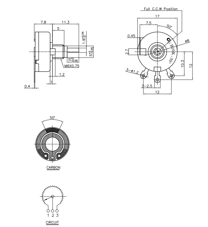Toggle Potentiometer 50° - 5k/10k