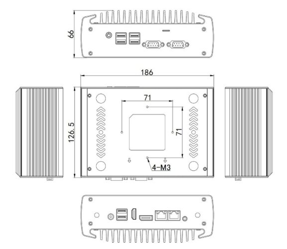 N3022 Průmyslové Mini PC Barebone Fanless
