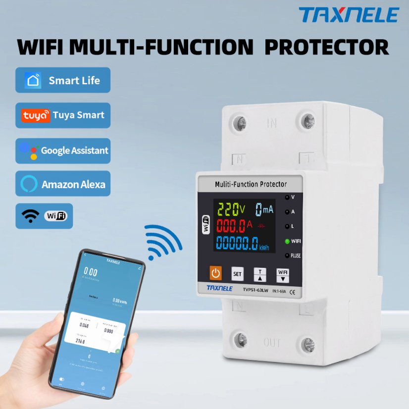 TVPS1-63LW Tuya WiFi Intelligent Surge and Under-Voltage Protection 63A