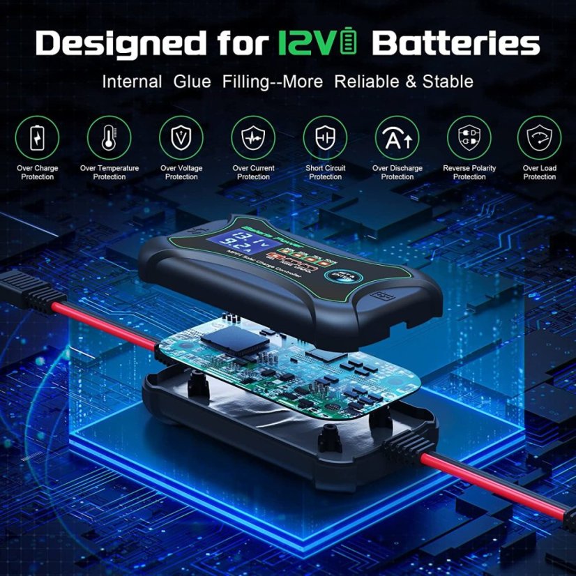 Přenosný regulátor nabíjení M1210P 12V 10A s rychlospojkami