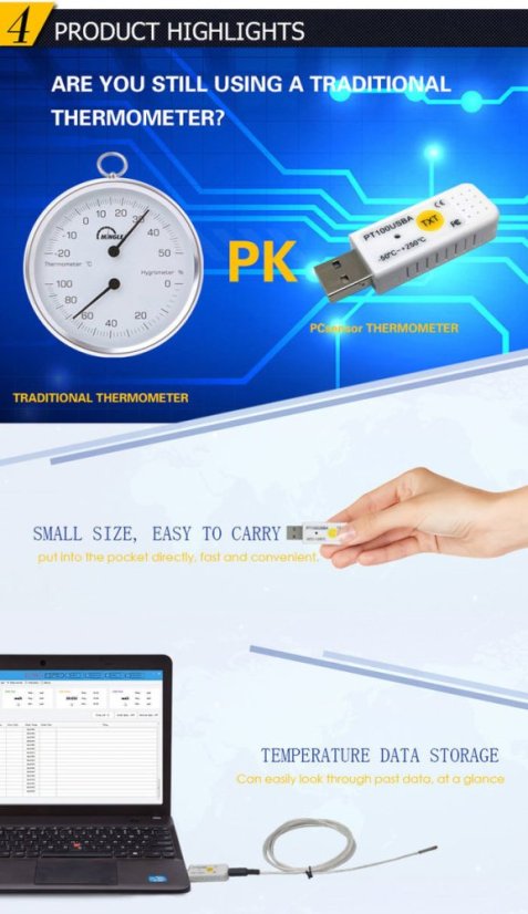 PCsensor PT100USBA USB Teploměr bez čidla