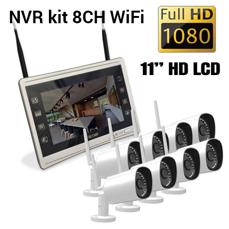 RGB-WBK820-D1/JWT 8CH IP 11" LCD Bezdrátový Kamerový Systém - NVR Wifi Kit s 8x 1080p IP Kamerami