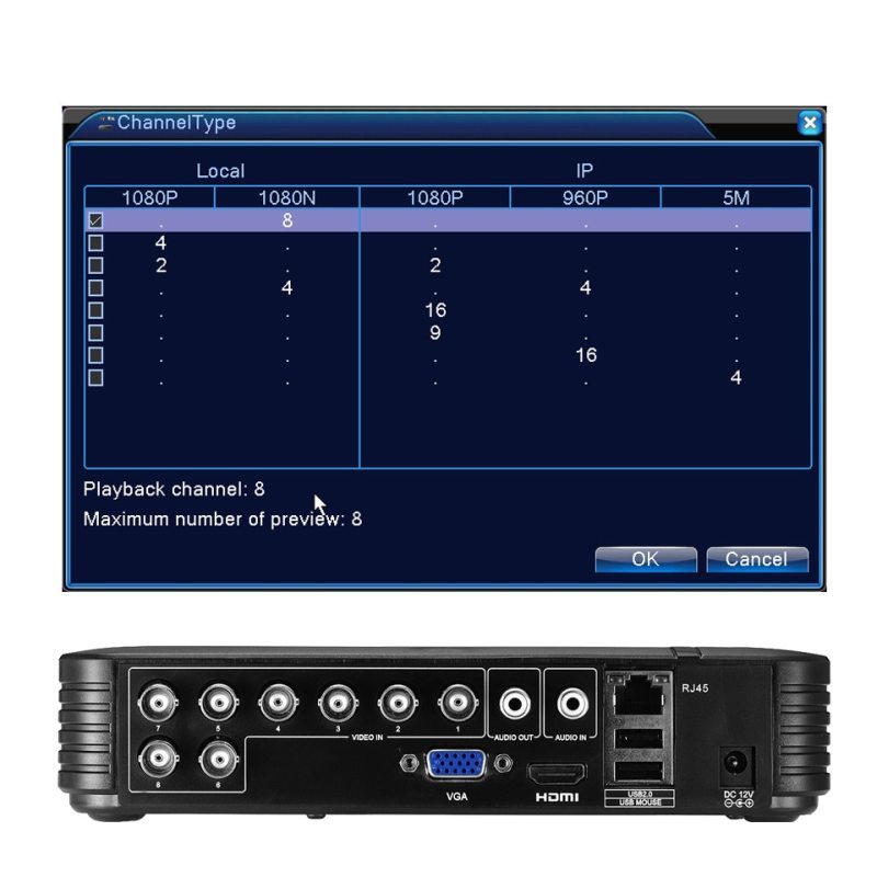 RGB-A1008NHS-C 8CH 1080P AHD-L DVR Rekordér